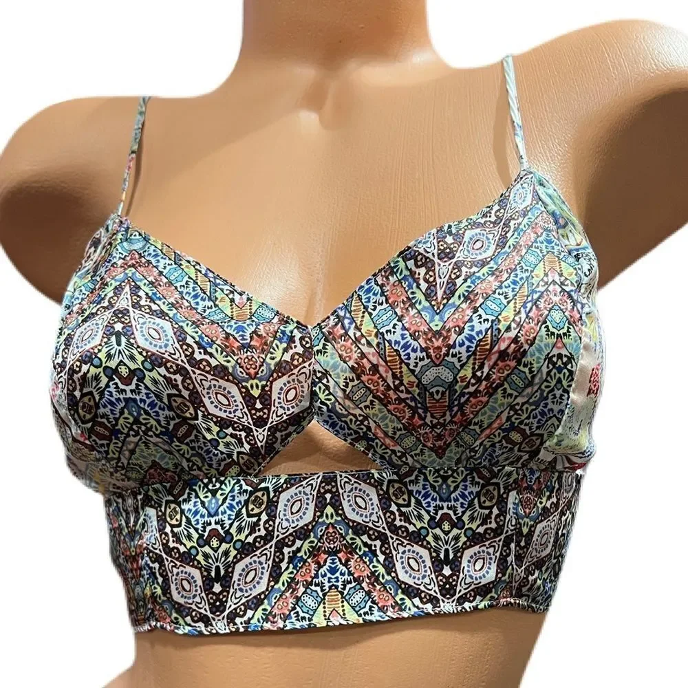Victoria's Secret Multicolor Patterned Longline Bralette 100% Silk